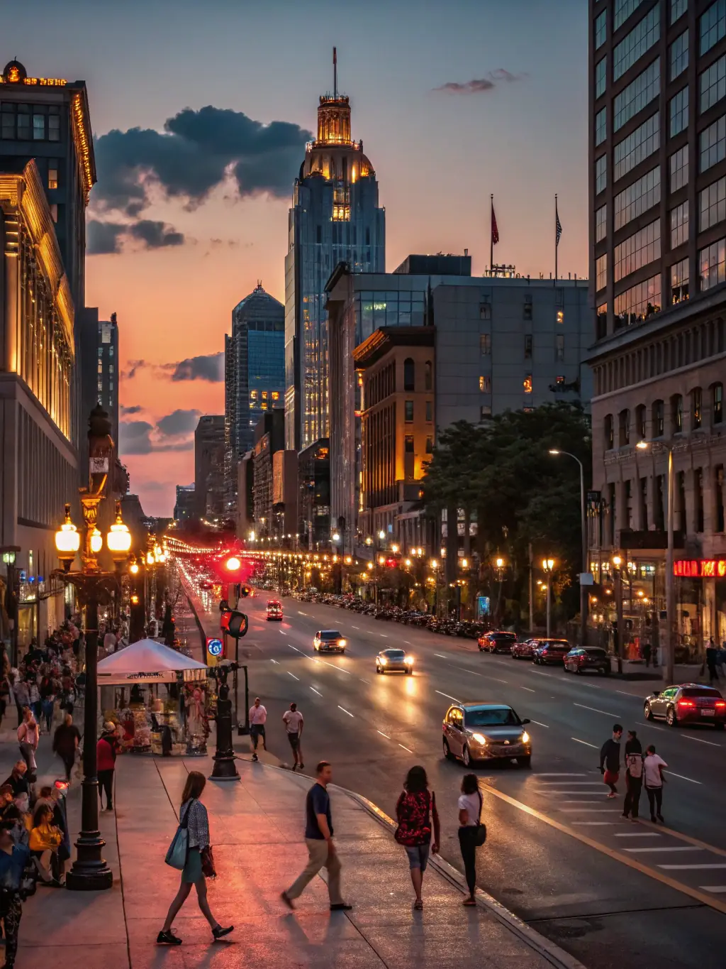 A vibrant, modern public square with people enjoying outdoor activities, showcasing dbfmo-europe's expertise in creating engaging public spaces.